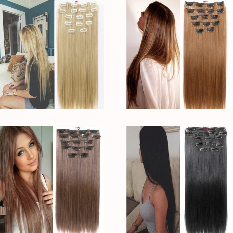 Straight Clip-In Hair Extensions – 55cm-60cm Heat-Resistant Fiber