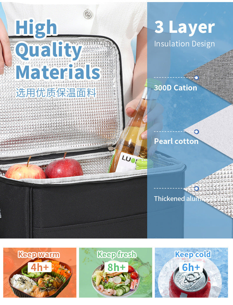 Thermal Insulated Lunch Bag – Waterproof, Thickened, Large Capacity with Adjustable Strap