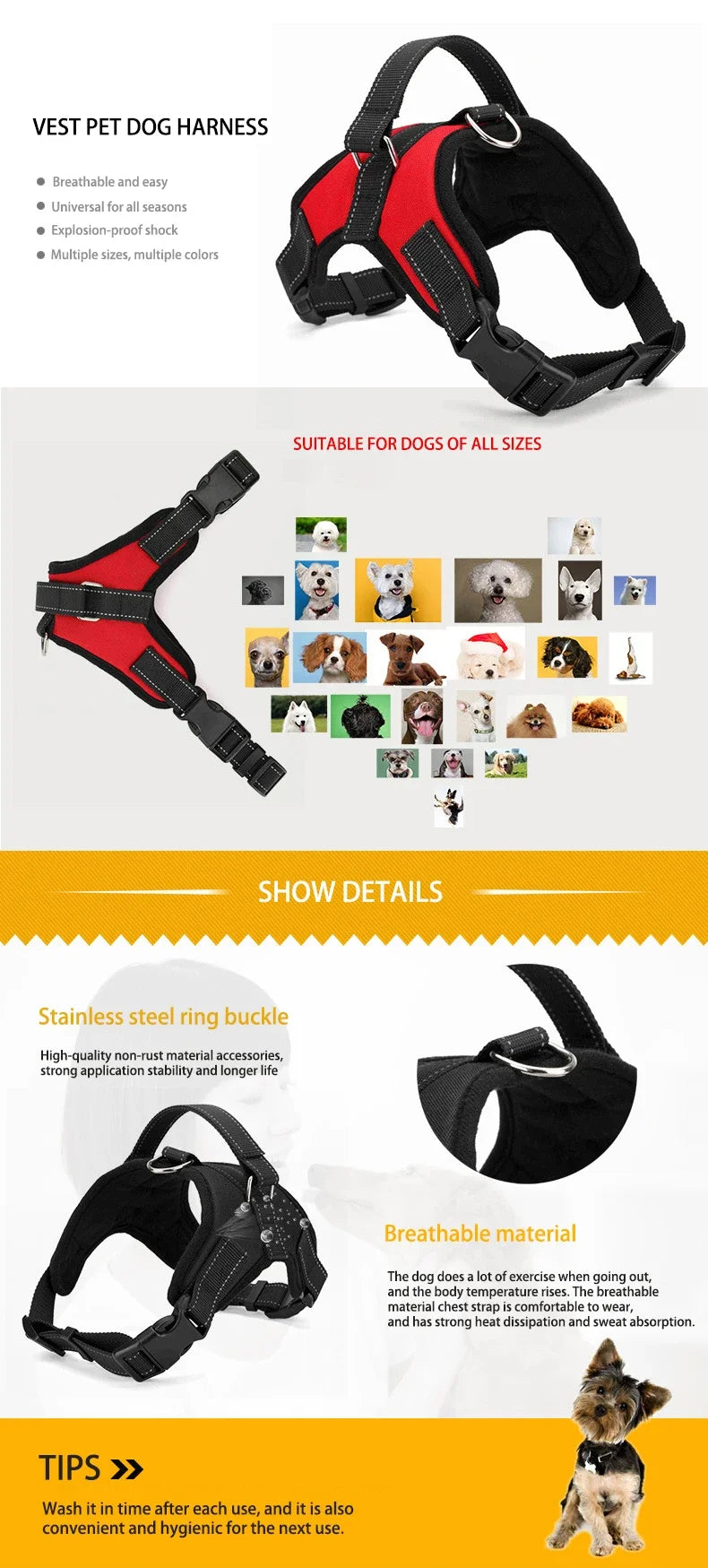 Adjustable Dog Harness – Quick Release, Breathable Nylon Vest for Pets