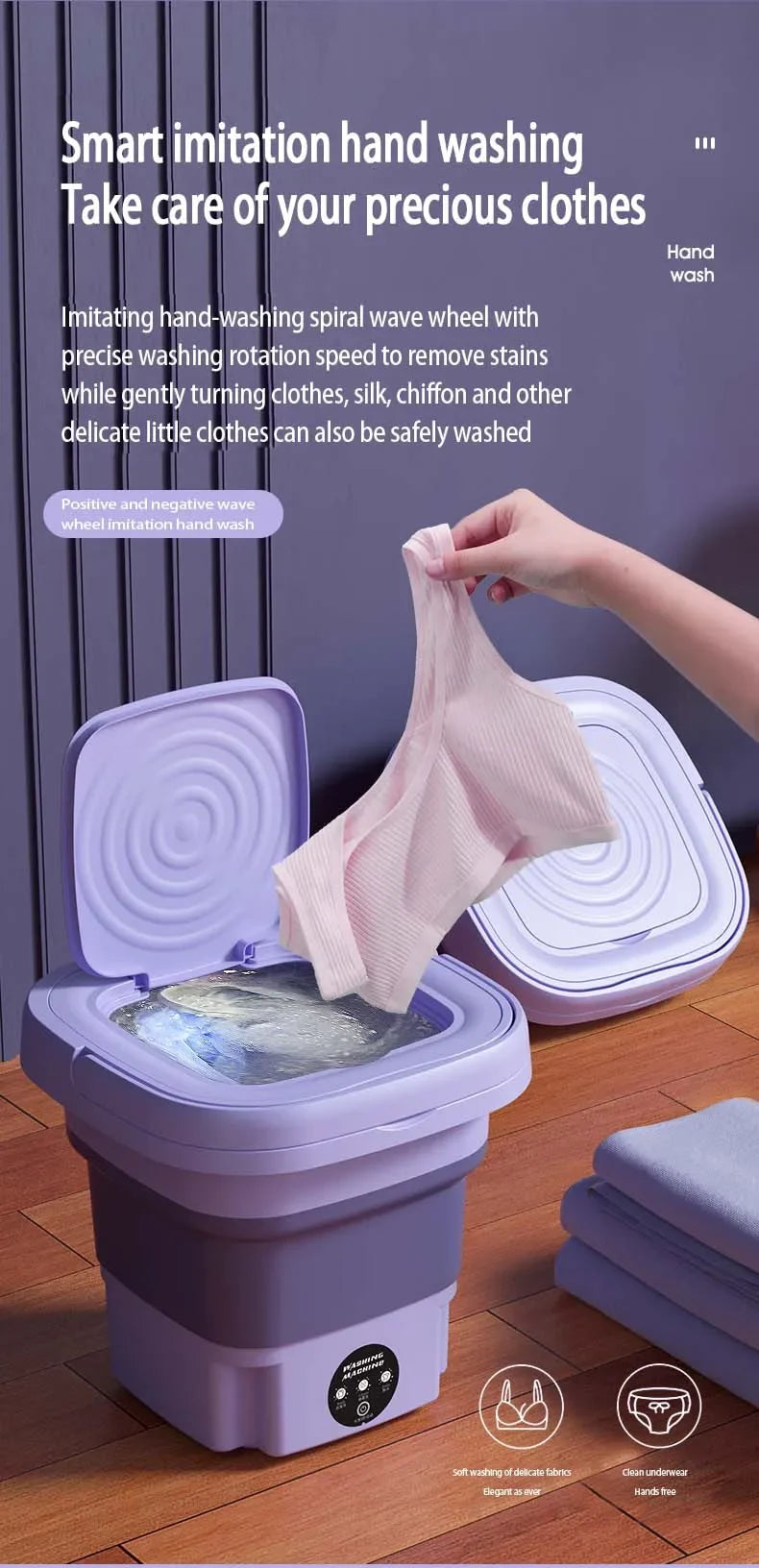 Mini Folding Washing Machine – 8L Portable Laundry Bucket for Dorms & Travel