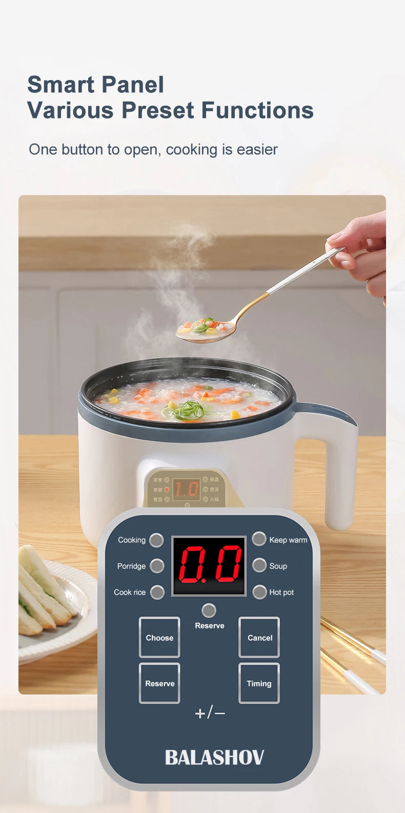 1.7L Electric Rice Cooker – Non-Stick Multi Cooker with Steamer, Smart Mechanical Controls, 220V