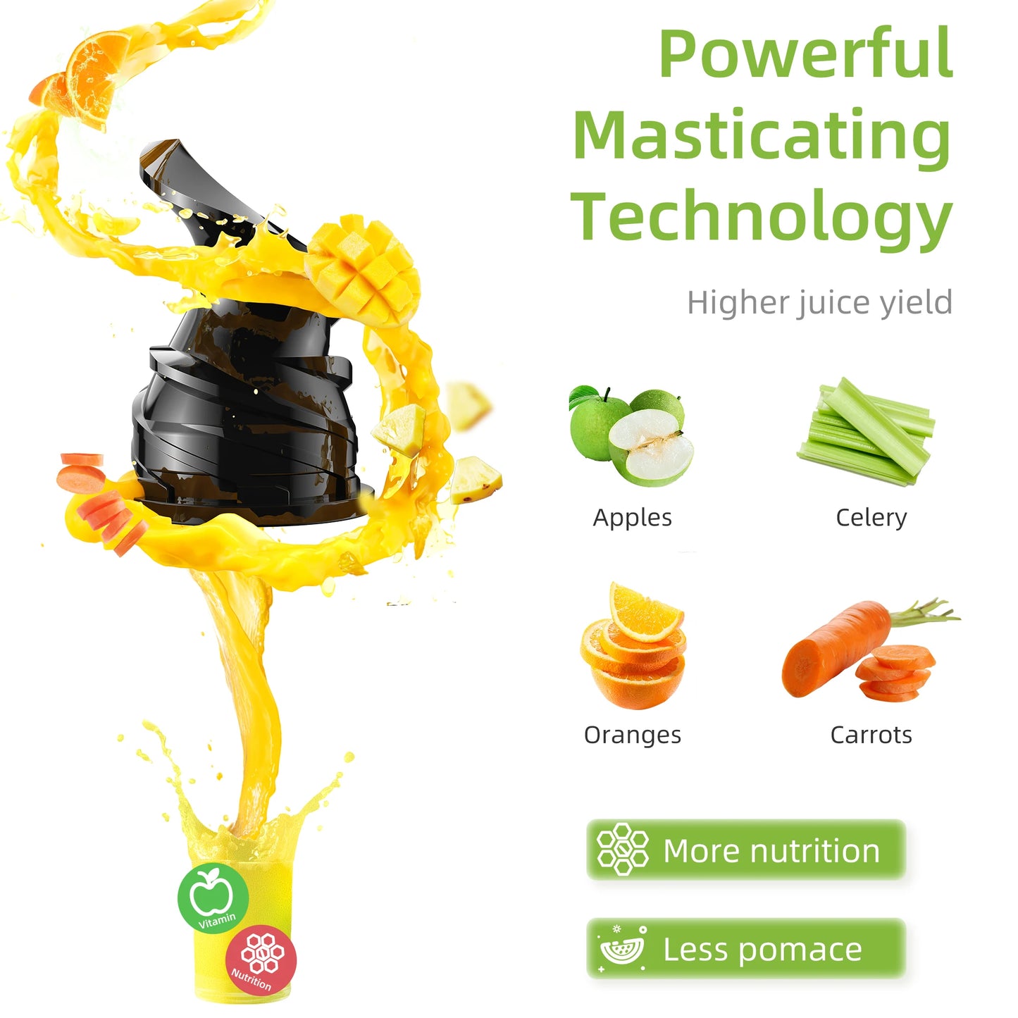 BioloMix Cold Press Juicer – 200W Slow Masticating Juice Extractor with 78mm Wide Feed Chute for Whole Fruits and Vegetables