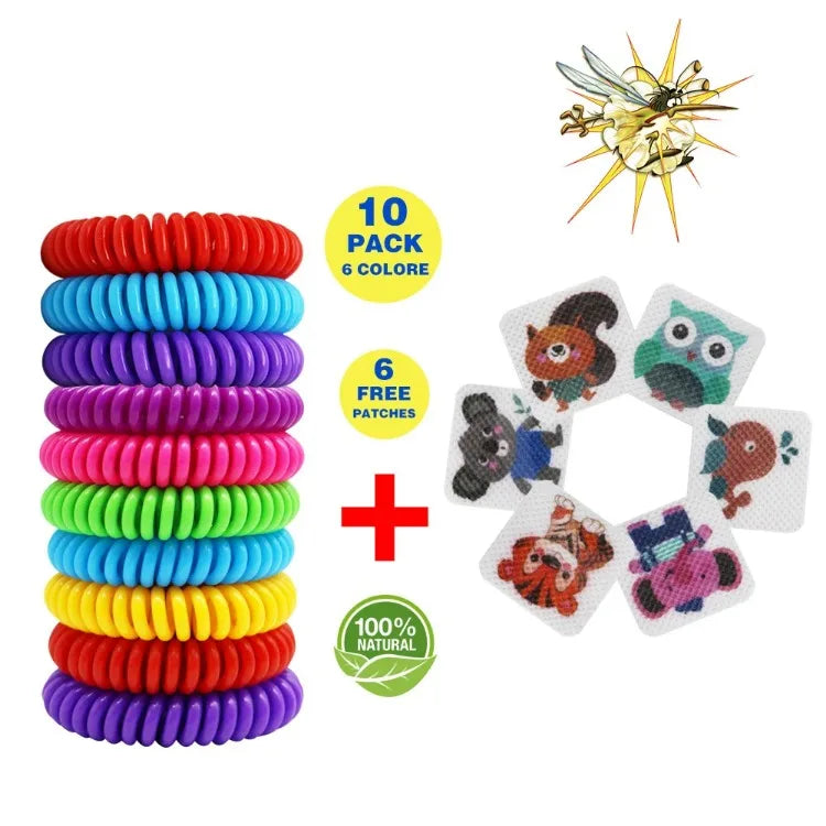 Waterproof Citronella Mosquito Repellent Wristbands β 10 Pack with 6 Patches