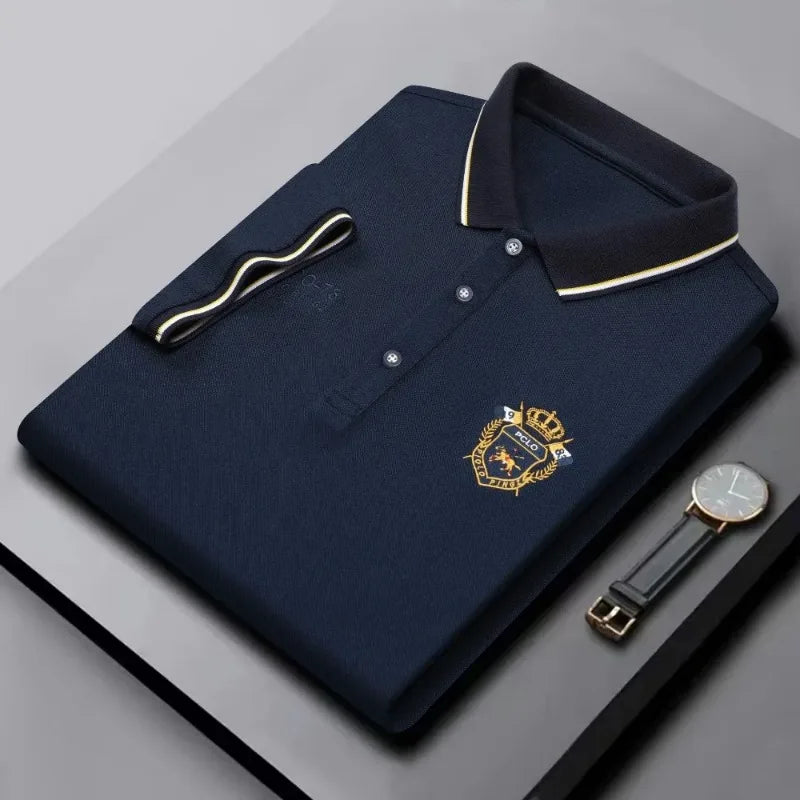 Men’s Embroidered Polo Shirt with Complimentary Wristwatch – Summer Short Sleeve Casual Set