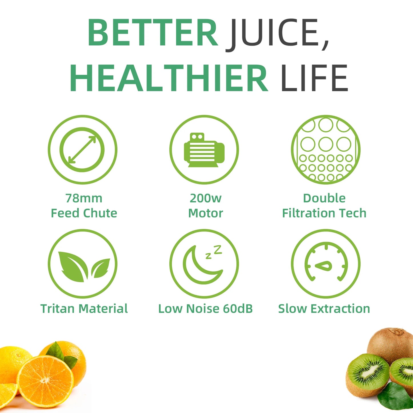 BioloMix Cold Press Juicer – 200W Slow Masticating Juice Extractor with 78mm Wide Feed Chute for Whole Fruits and Vegetables