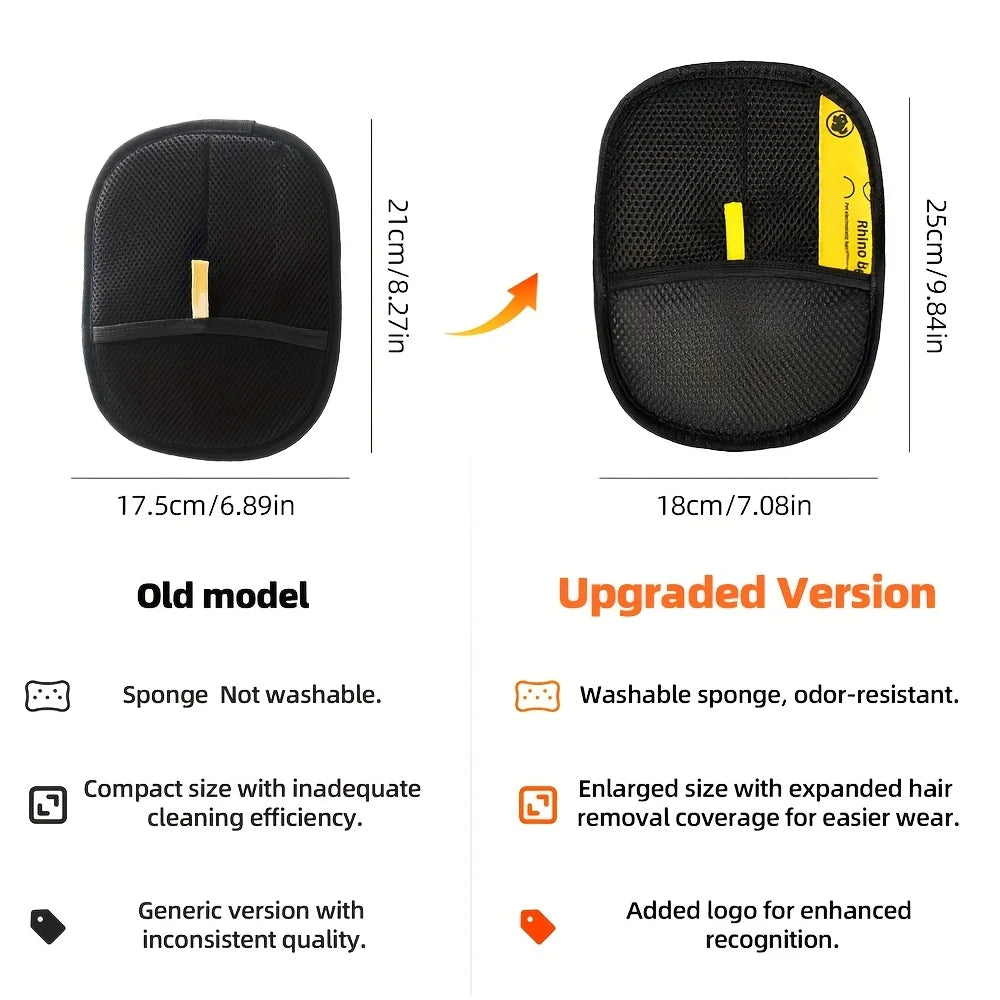 Upgraded Large Pet Hair Removal Gloves – Black Cat & Dog Grooming Mitts with Yellow Trim
