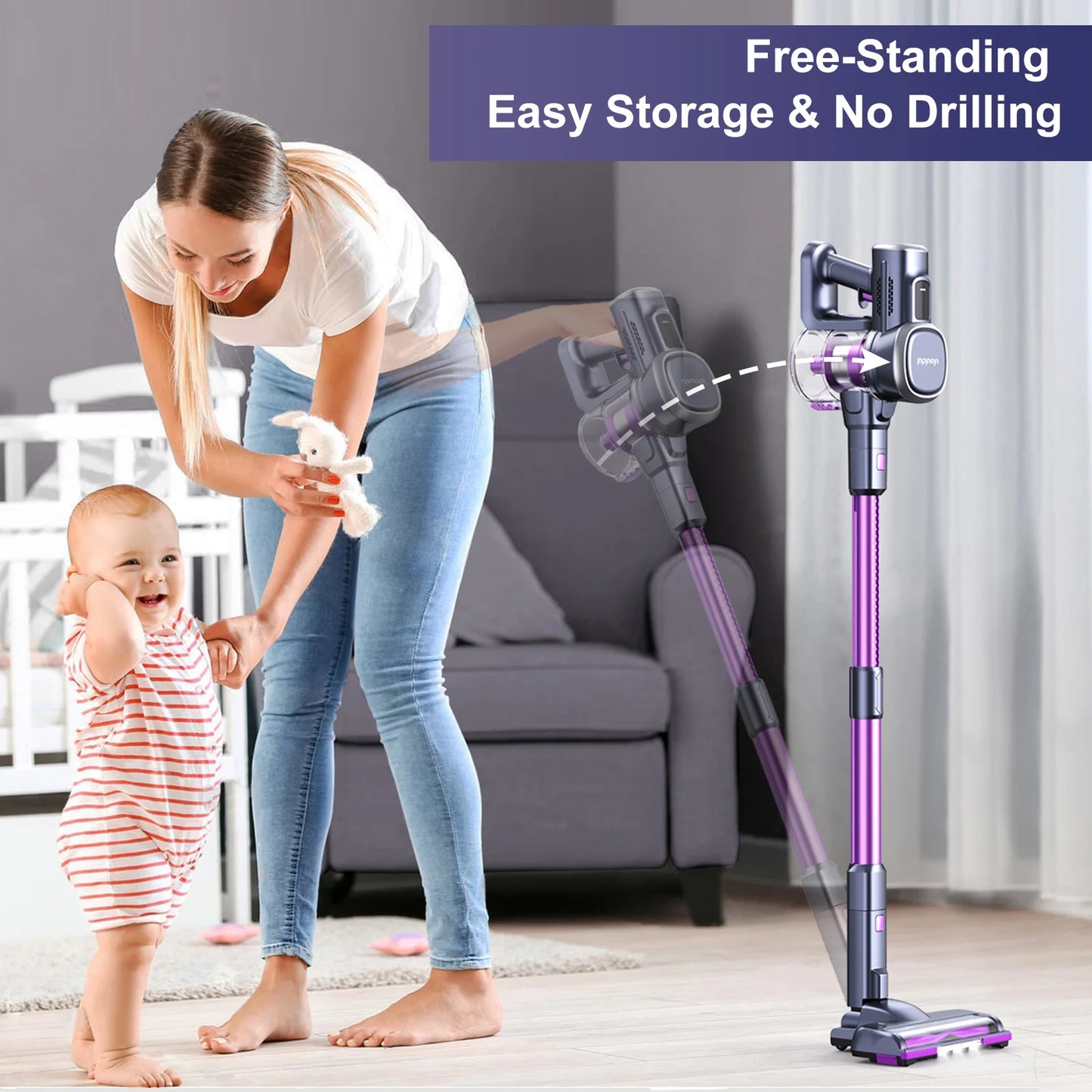Lubluelu 25000Pa Free-Standing Vacuum Cleaner Powerful Cordless 6 In 1 Stick Vacuum Cleaner For Home Carpet Hard Floor Pet Hair