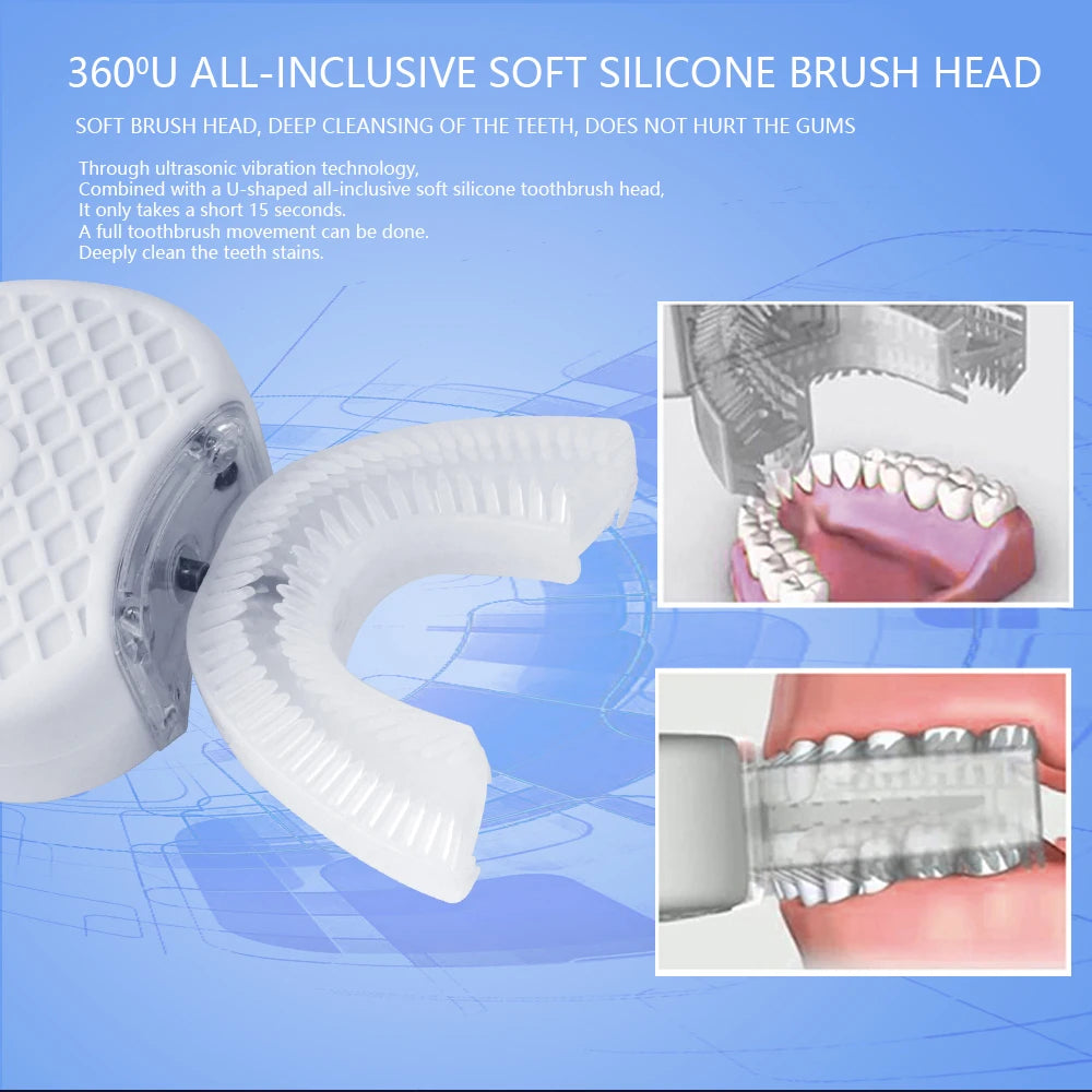 U-Shaped Sonic Electric Toothbrush for Adults - Teeth Whitening Oral Cleaner with Gum Care & Rechargeable Design