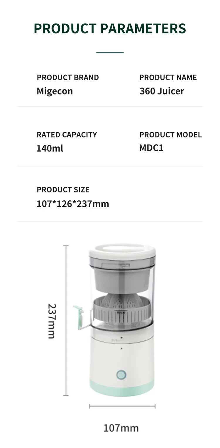Fully Automatic Fruit Juicer Portable Household Juice Machine with Residue Separation