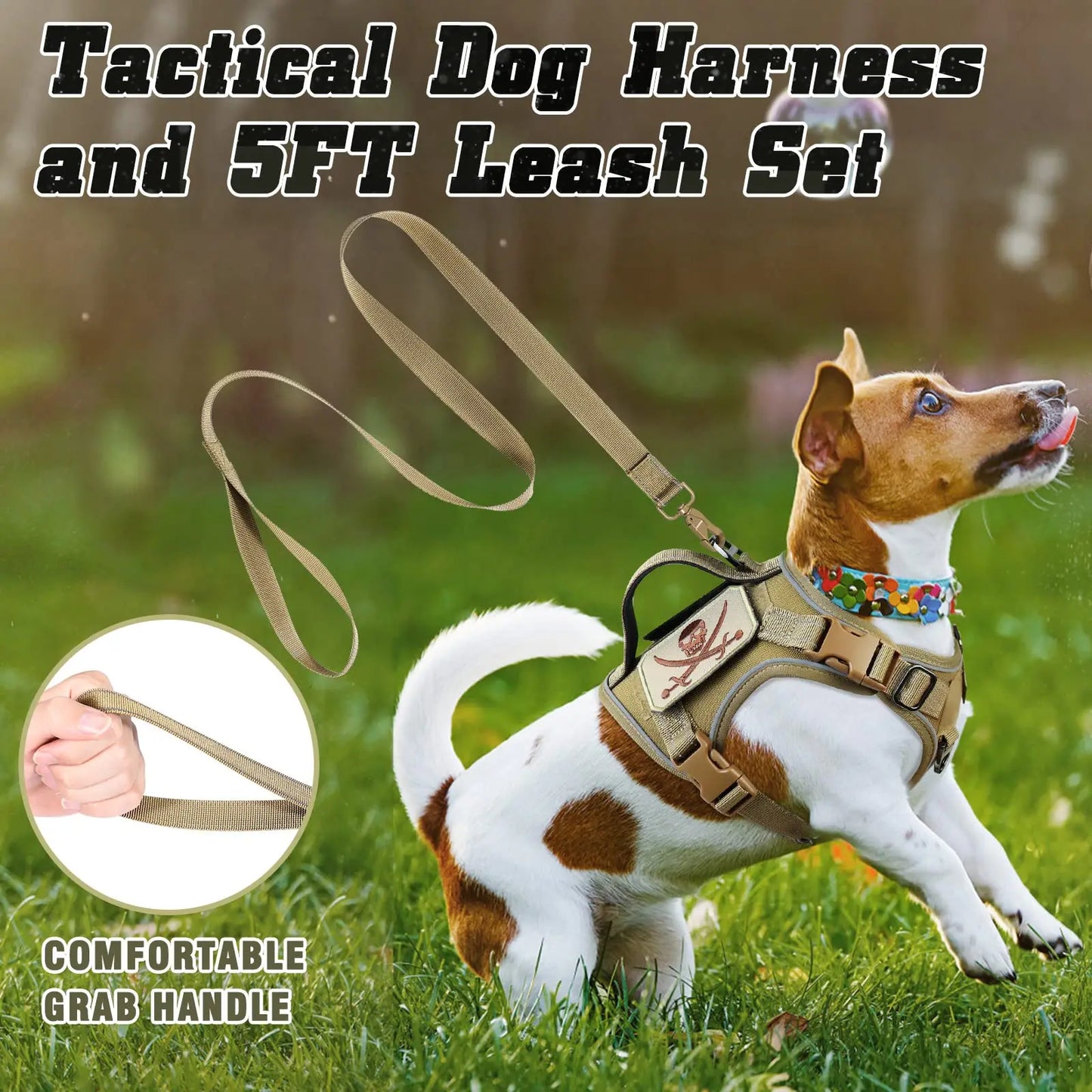 Tactical Dog Harness – Military-Style Vest with Handle & Reflective Straps (Small Dogs)