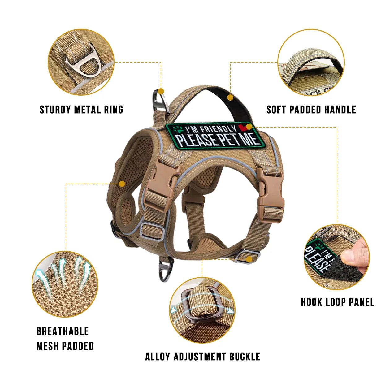 Tactical Dog Harness – Military-Style Vest with Handle & Reflective Straps (Small Dogs)