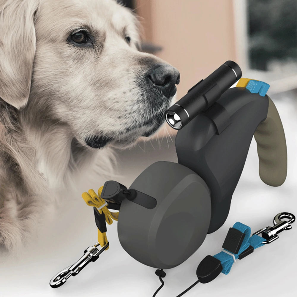 Retractable Dual Dog Leash with LED Light – Adjustable Double Pet Walking Rope with 360° Rotation