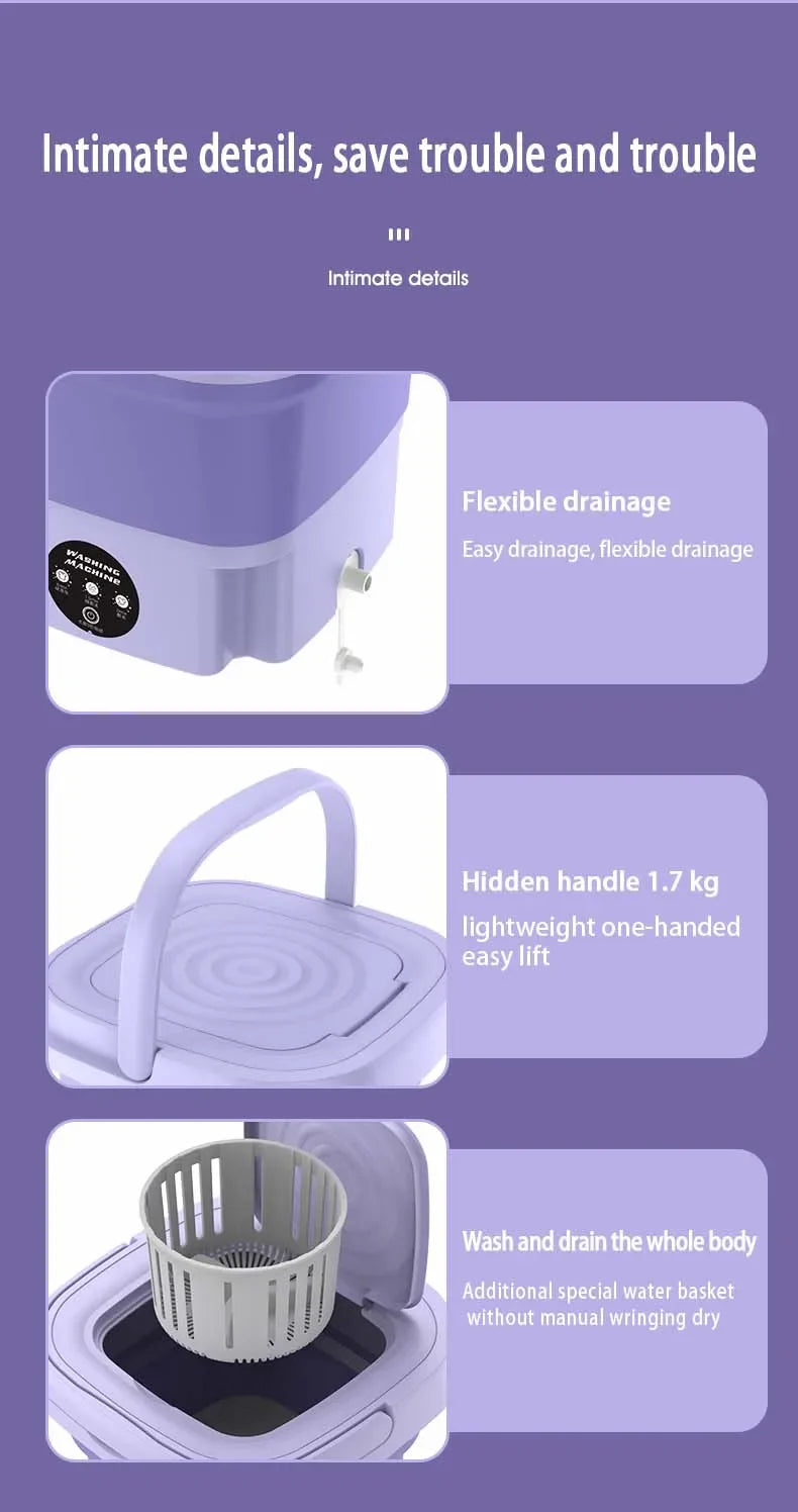 Mini Folding Washing Machine – 8L Portable Laundry Bucket for Dorms & Travel