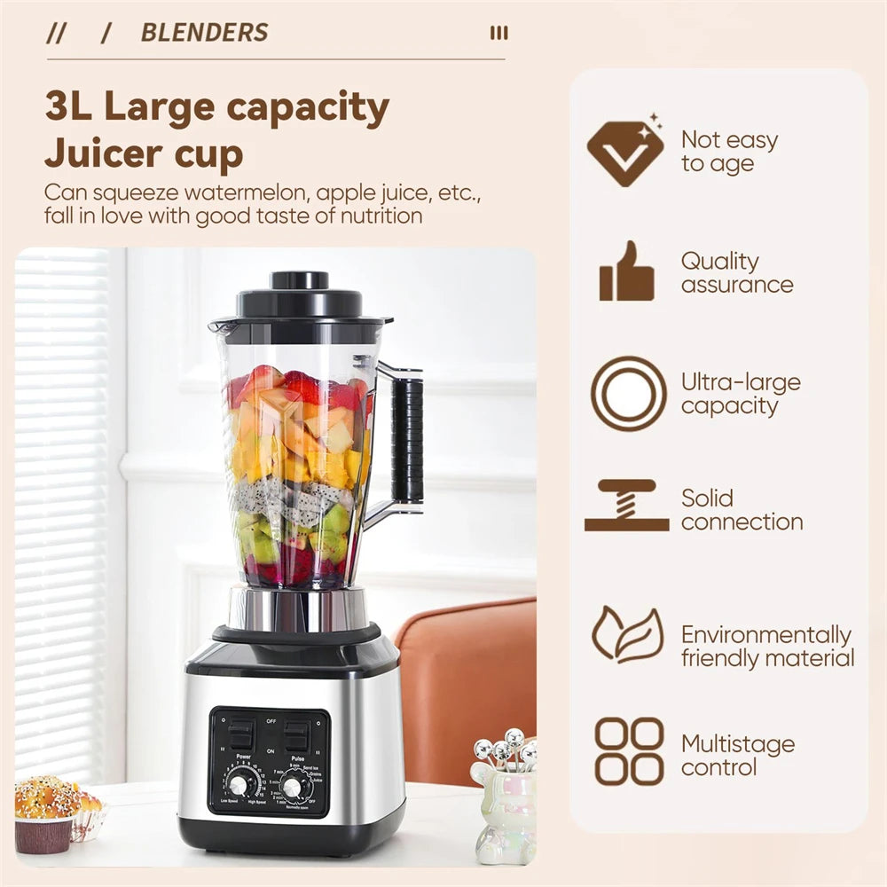 3-in-1 Electric Blender 9500W – Multifunction Juicer, Smoothie Maker and Food Processor with 3L, 1.5L and 0.5L Containers