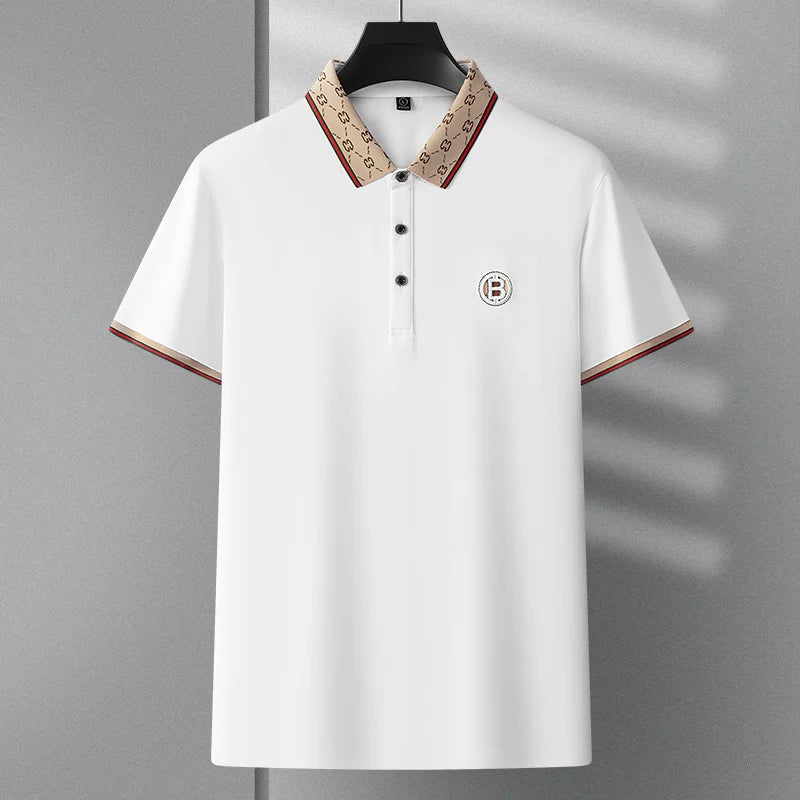 Men’s 2025 Ice Silk Embroidered Polo Shirt – Short Sleeve, High-End Breathable Summer T-Shirt