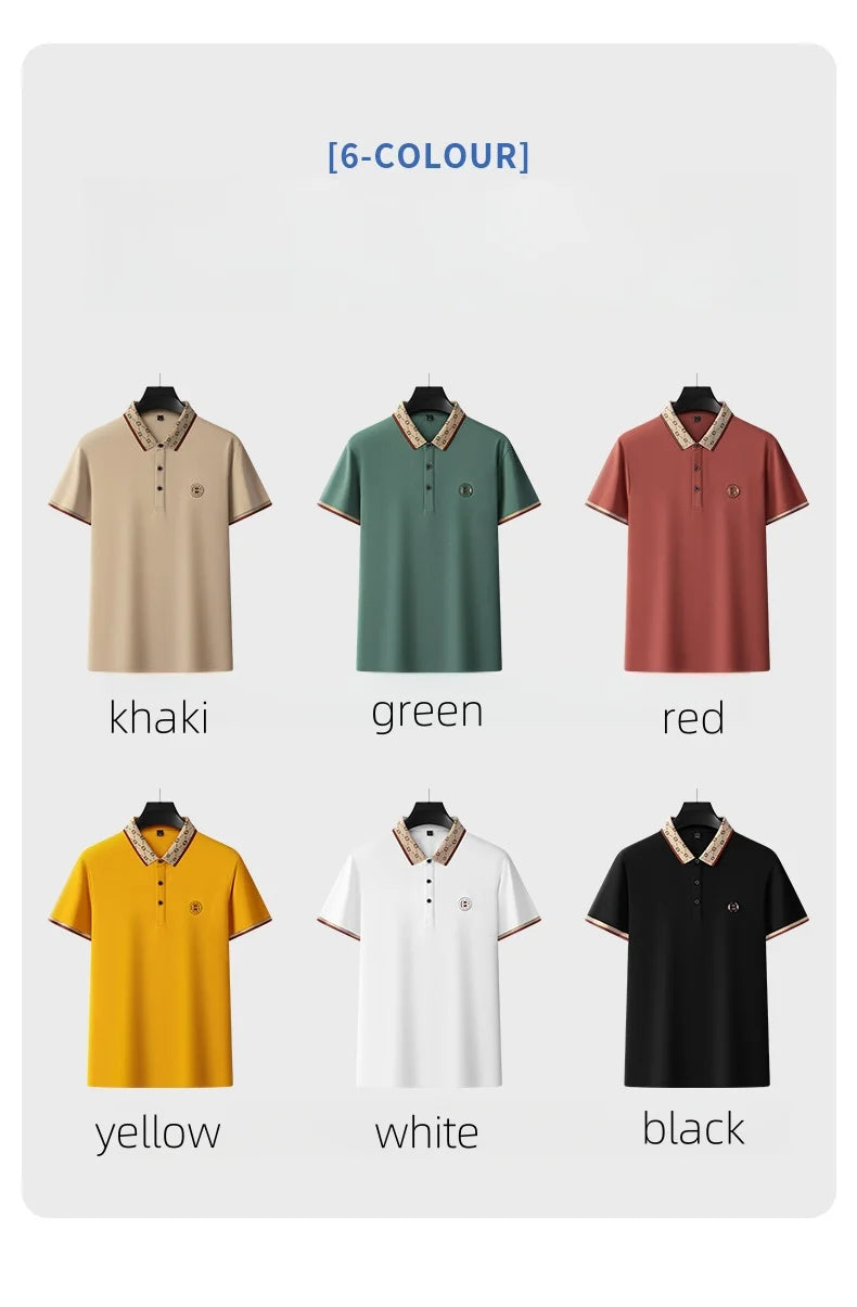 Men’s 2025 Ice Silk Embroidered Polo Shirt – Short Sleeve, High-End Breathable Summer T-Shirt