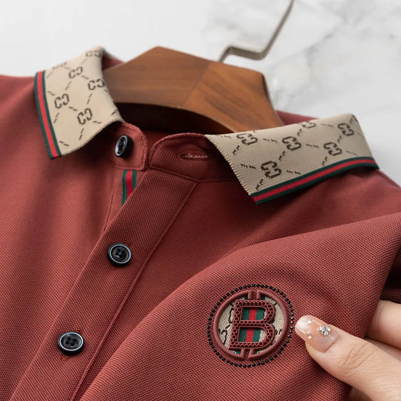 Men’s 2025 Ice Silk Embroidered Polo Shirt – Short Sleeve, High-End Breathable Summer T-Shirt