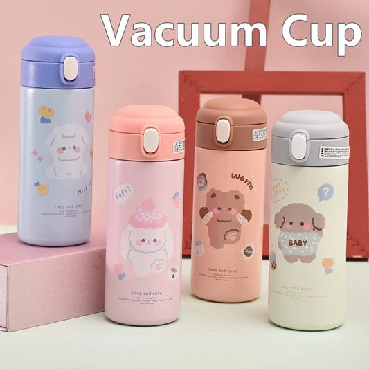 380ML Cute Cartoon Stainless Steel Thermos – Insulated Water Bottle with Straw