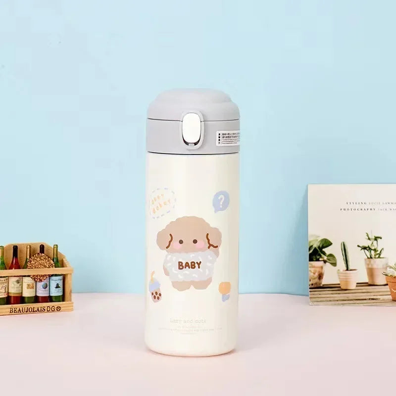 380ML Cute Cartoon Stainless Steel Thermos – Insulated Water Bottle with Straw
