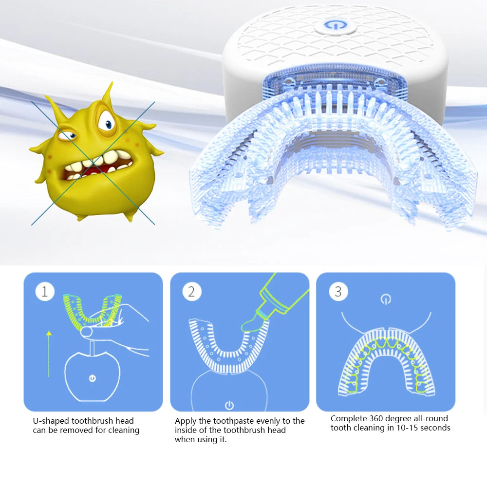 U-Shaped Sonic Electric Toothbrush for Adults - Teeth Whitening Oral Cleaner with Gum Care & Rechargeable Design