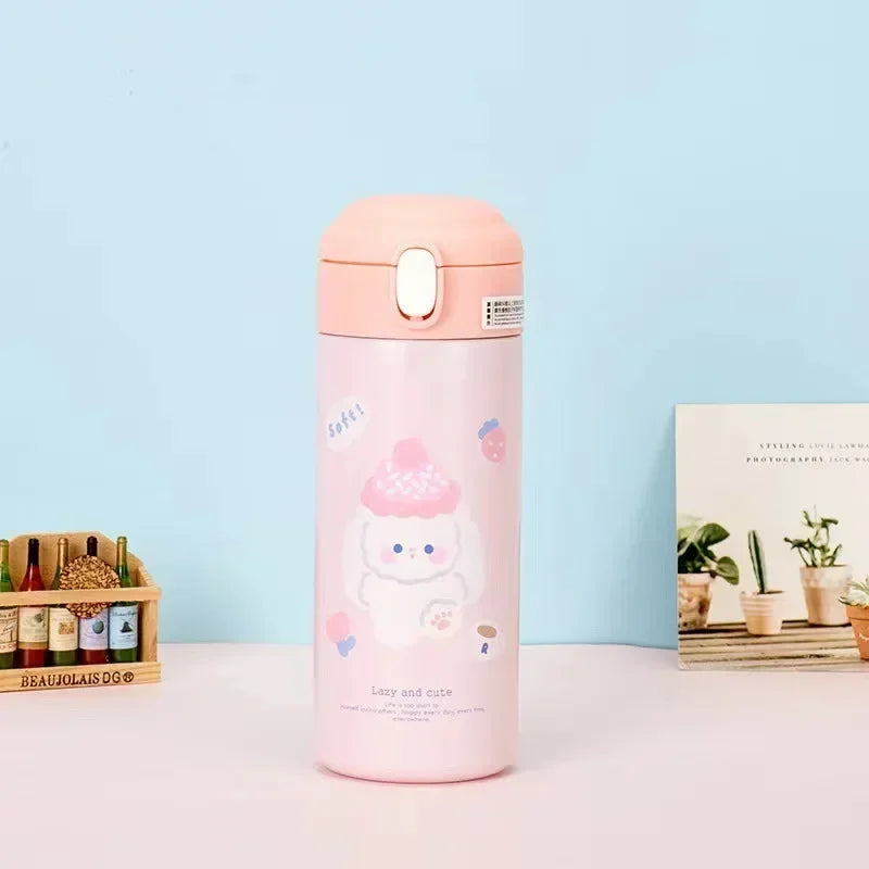 380ML Cute Cartoon Stainless Steel Thermos – Insulated Water Bottle with Straw