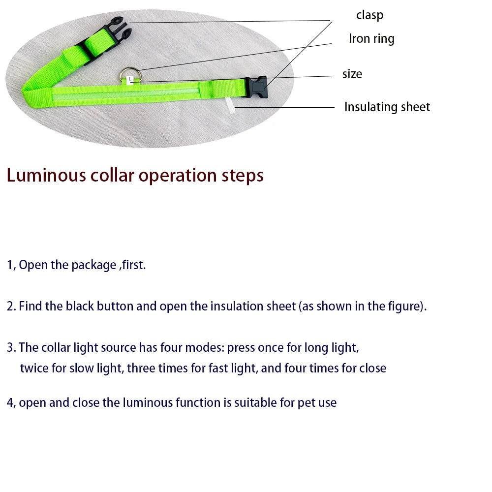 Nylon LED Dog Collar – Night Safety, Glow in the Dark, Luminous & Fluorescent