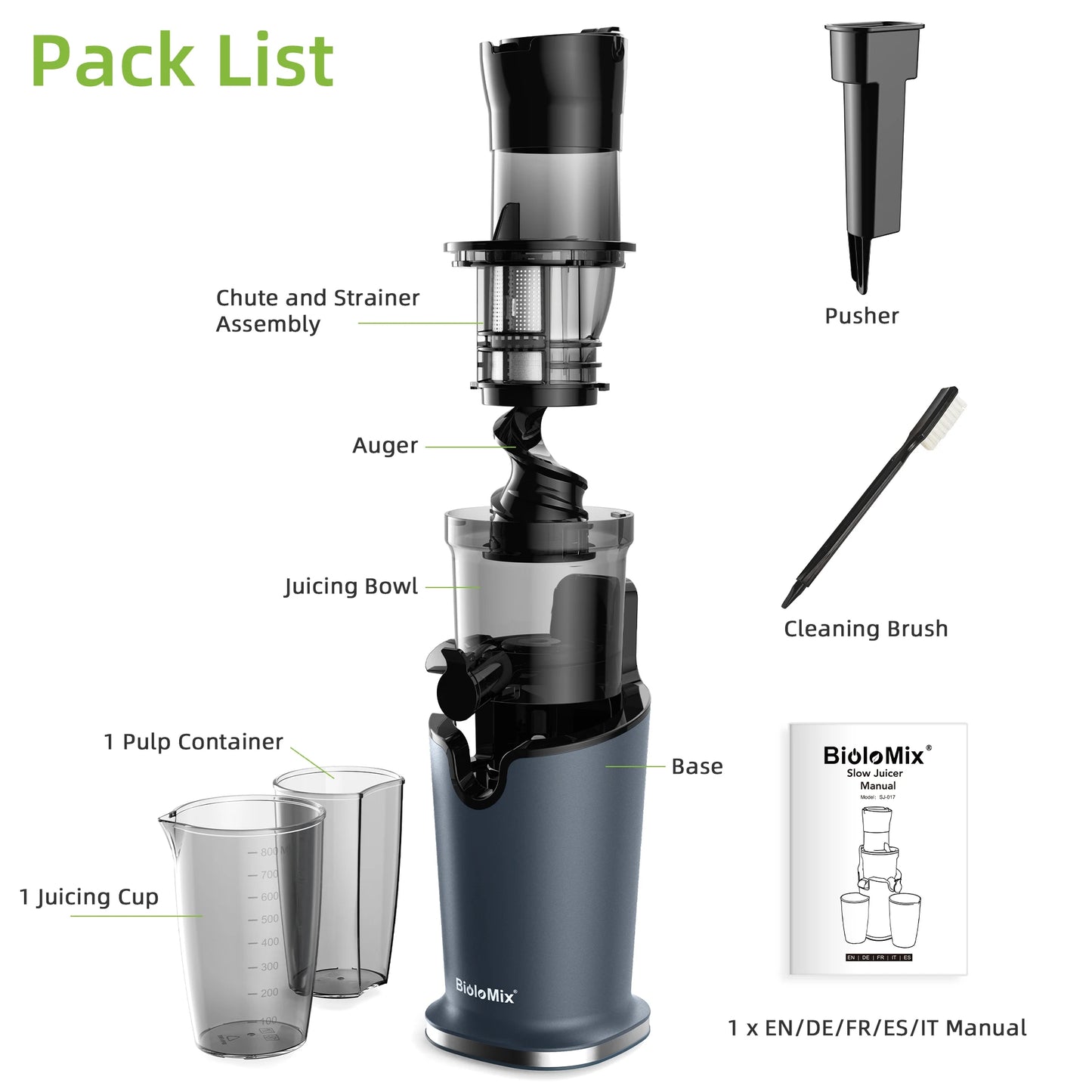 BioloMix Cold Press Juicer – 200W Slow Masticating Juice Extractor with 78mm Wide Feed Chute for Whole Fruits and Vegetables