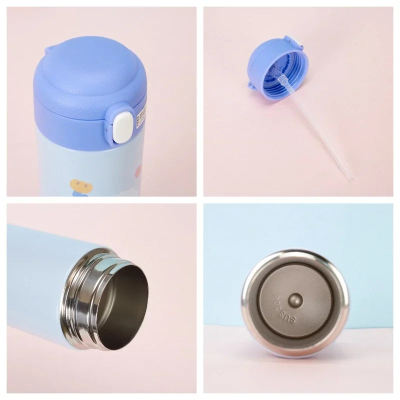380ML Cute Cartoon Stainless Steel Thermos – Insulated Water Bottle with Straw