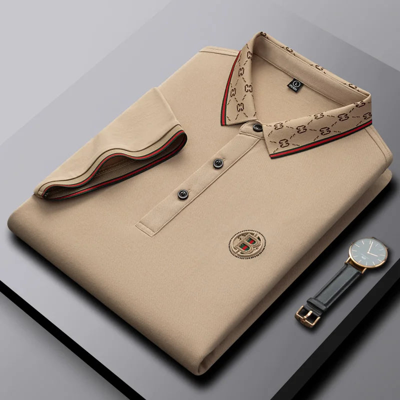Men’s 2025 Ice Silk Embroidered Polo Shirt – Short Sleeve, High-End Breathable Summer T-Shirt
