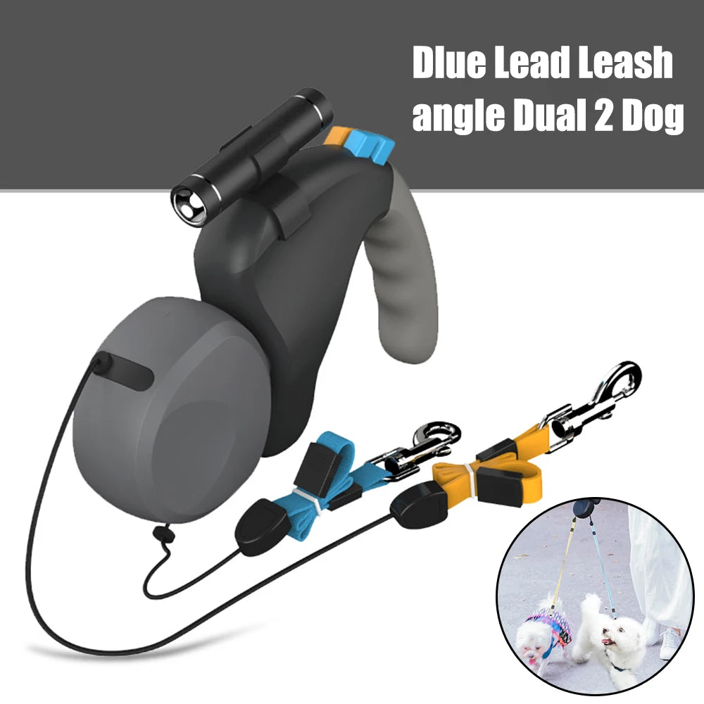 Retractable Dual Dog Leash with LED Light – Adjustable Double Pet Walking Rope with 360° Rotation
