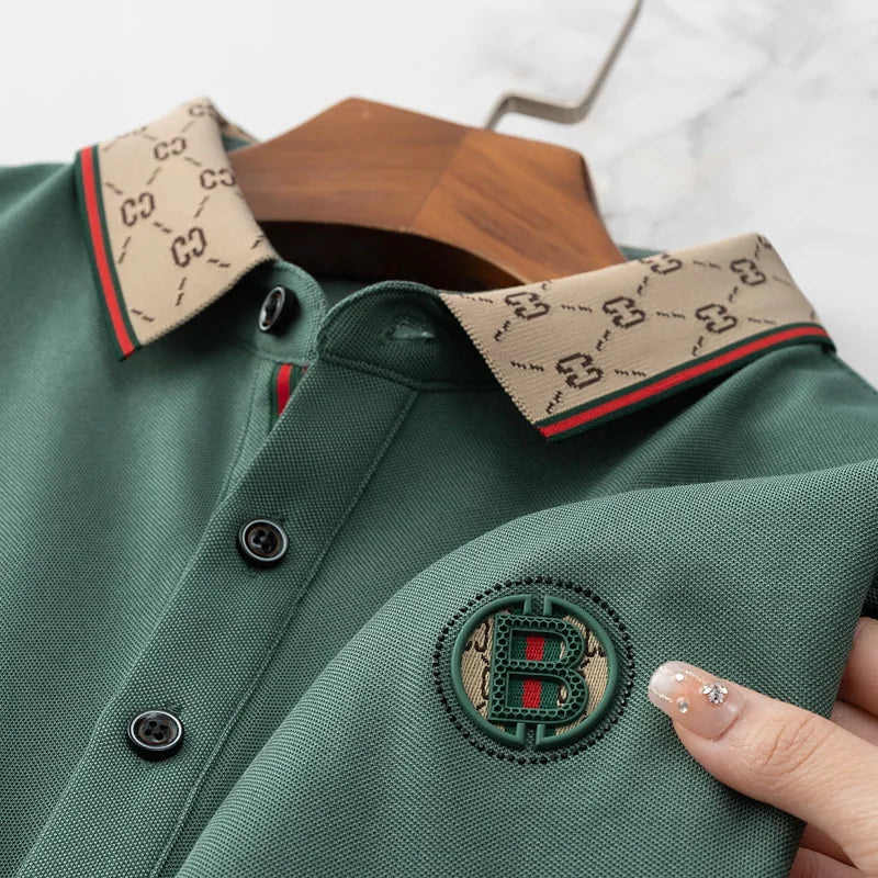 Men’s 2025 Ice Silk Embroidered Polo Shirt – Short Sleeve, High-End Breathable Summer T-Shirt