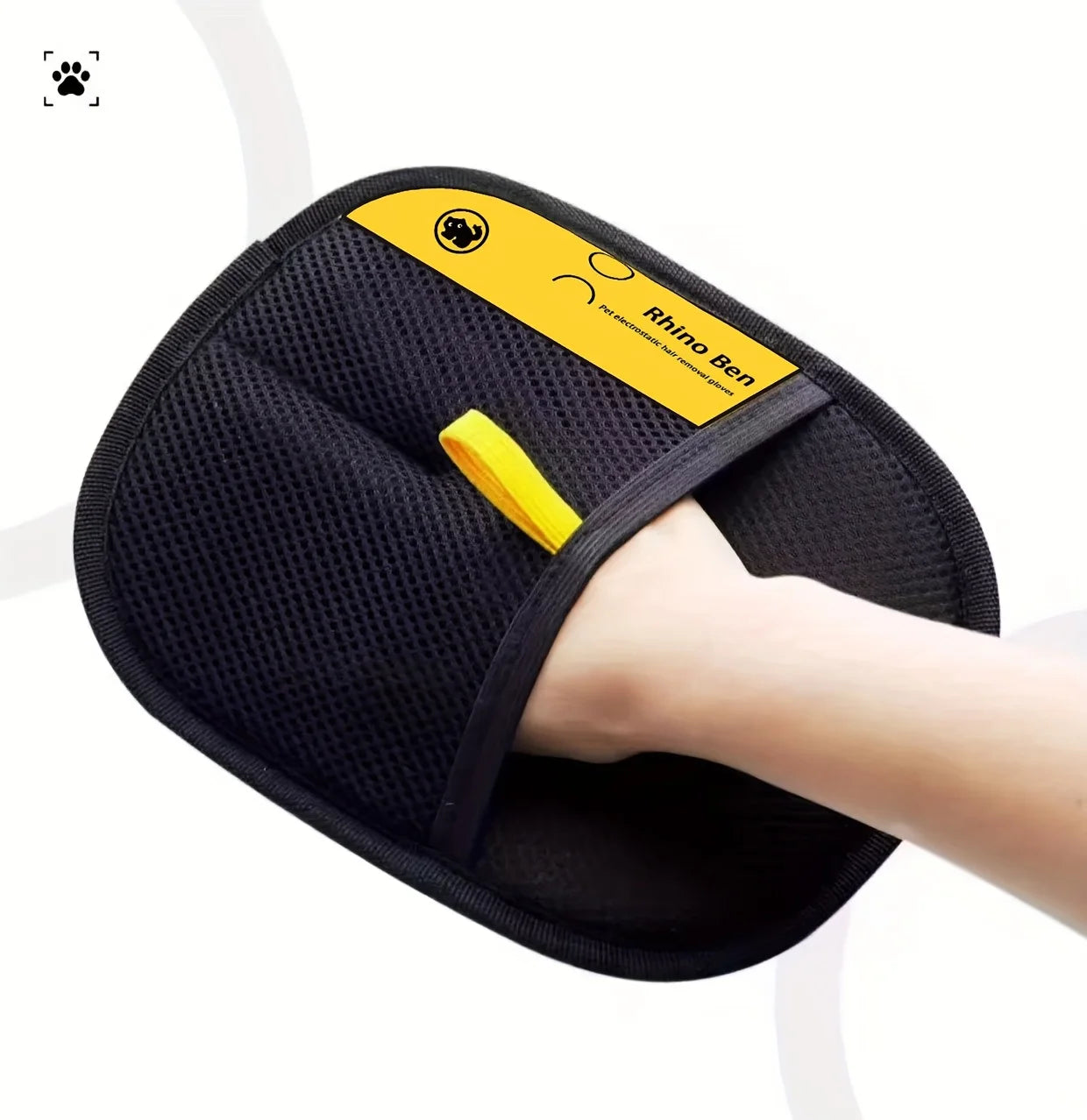 Upgraded Large Pet Hair Removal Gloves – Black Cat & Dog Grooming Mitts with Yellow Trim