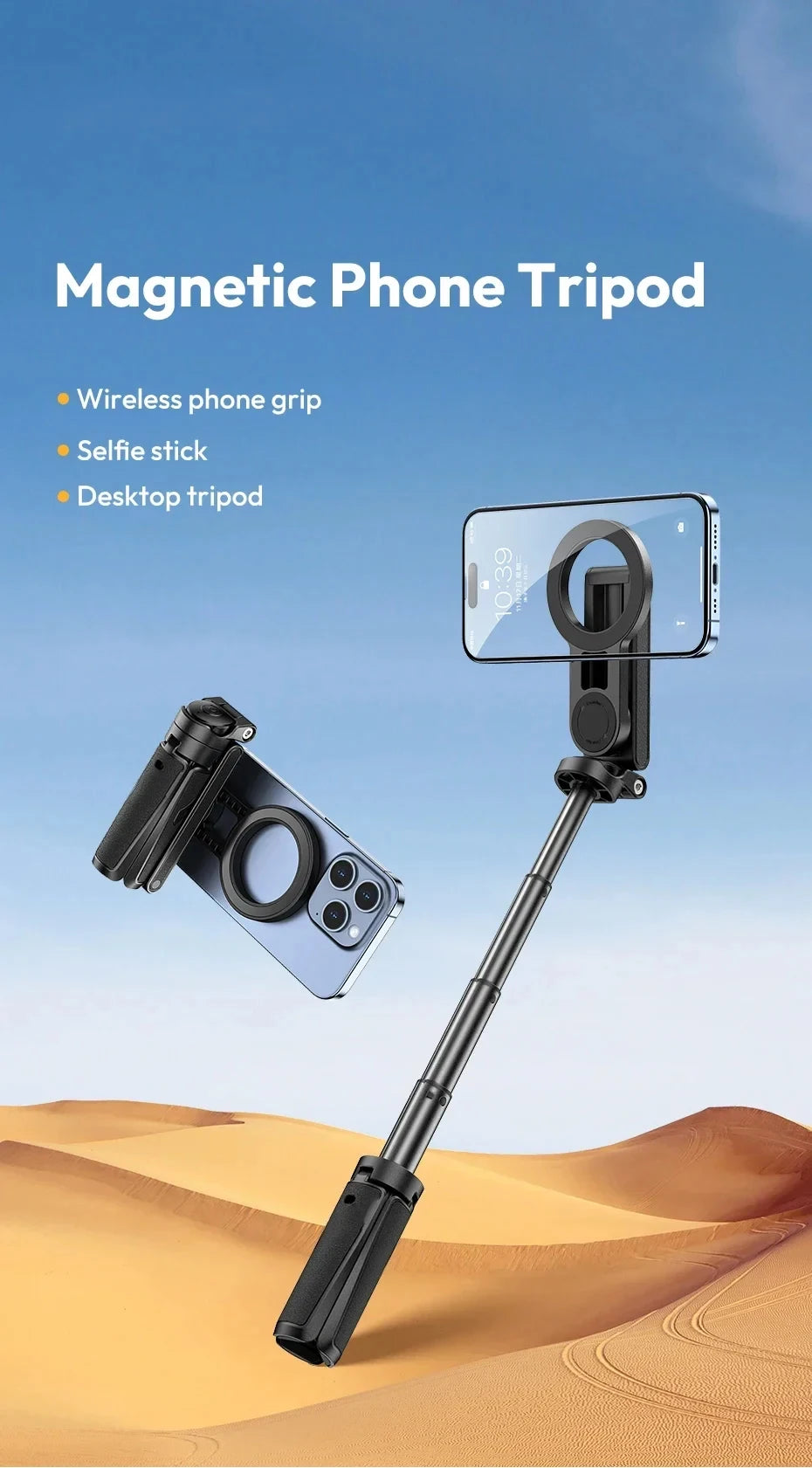 2026 Magnetic Selfie Stick Tripod with Remote – Extendable Phone Stand for iPhone, Samsung & Xiaomi