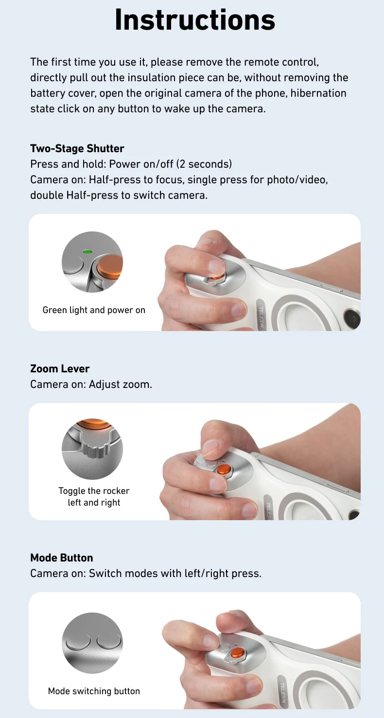TELESIN Magnetic Phone Camera Grip with Remote – Shooting Handle for iPhone, Huawei & Samsung