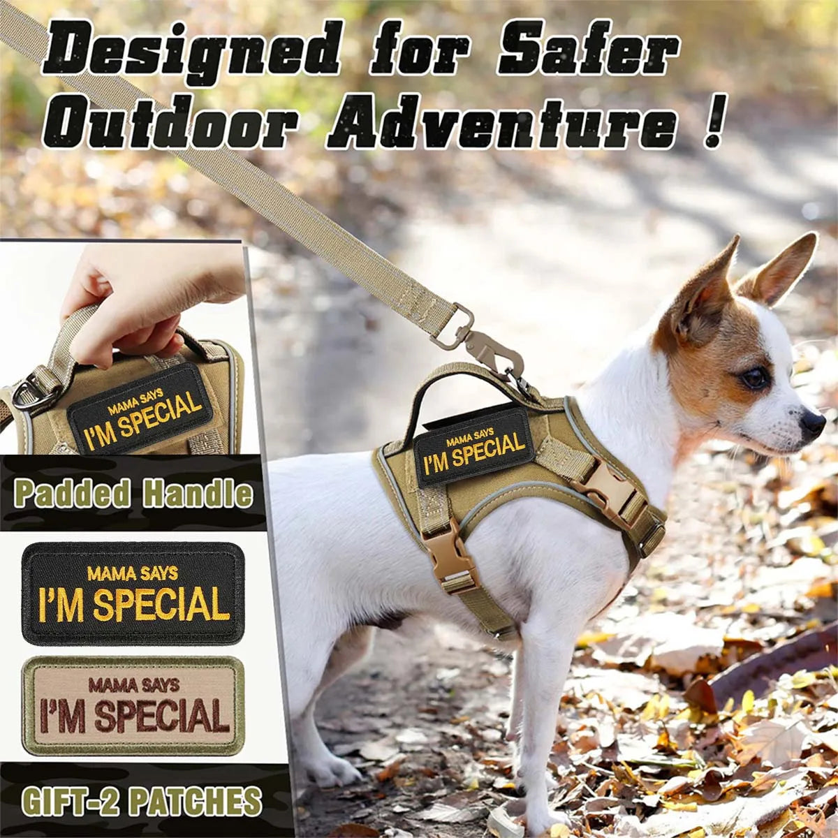 Tactical Dog Harness – Military-Style Vest with Handle & Reflective Straps (Small Dogs)