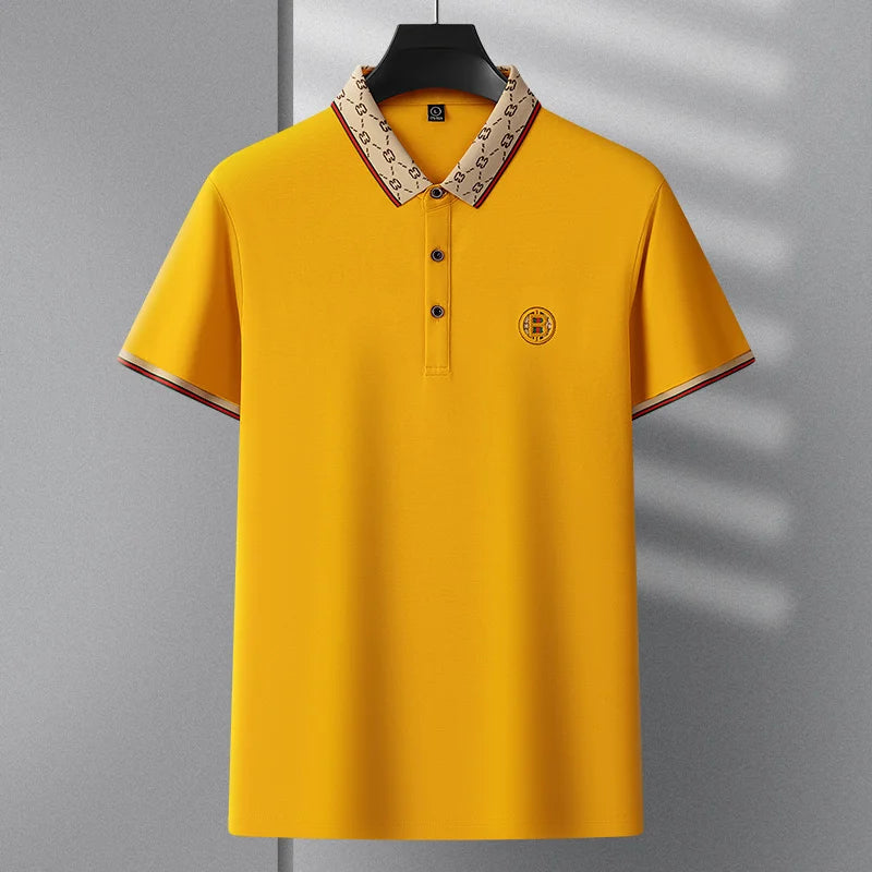 Men’s 2025 Ice Silk Embroidered Polo Shirt – Short Sleeve, High-End Breathable Summer T-Shirt