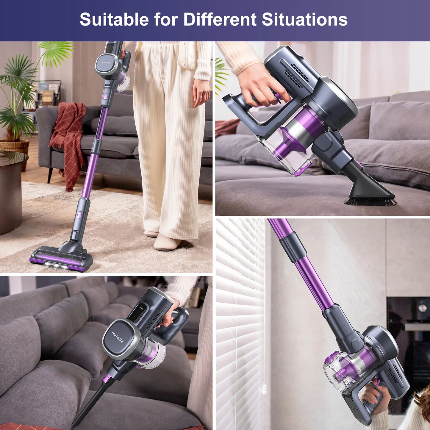 Lubluelu 25000Pa Free-Standing Vacuum Cleaner Powerful Cordless 6 In 1 Stick Vacuum Cleaner For Home Carpet Hard Floor Pet Hair