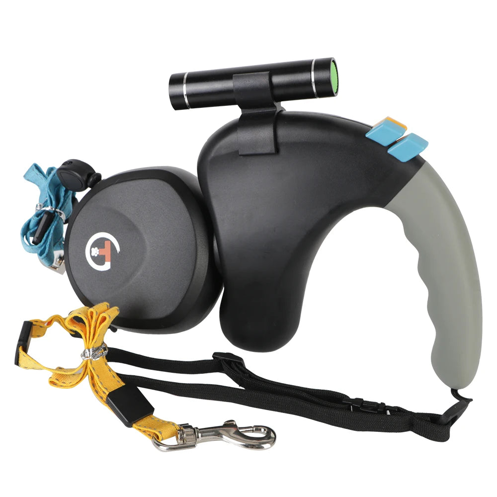 Retractable Dual Dog Leash with LED Light – Adjustable Double Pet Walking Rope with 360° Rotation