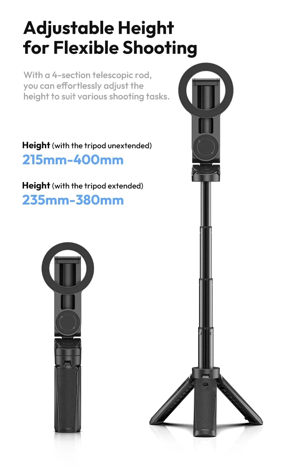 2026 Magnetic Selfie Stick Tripod with Remote – Extendable Phone Stand for iPhone, Samsung & Xiaomi