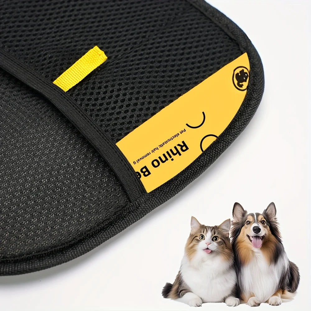 Upgraded Large Pet Hair Removal Gloves – Black Cat & Dog Grooming Mitts with Yellow Trim