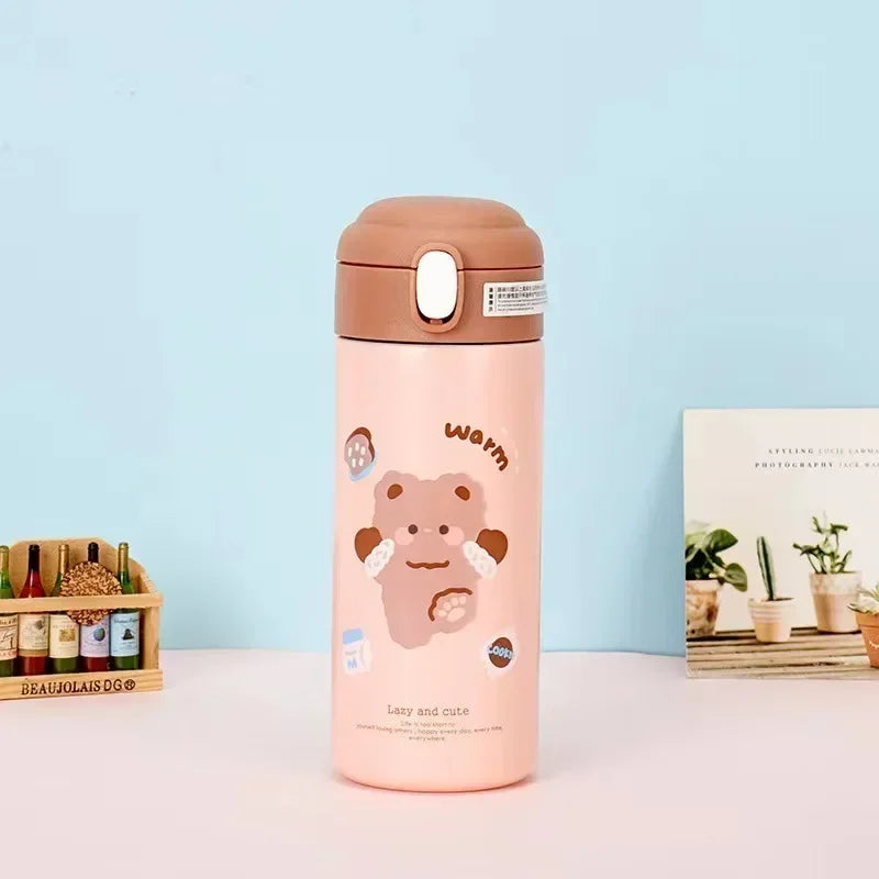 380ML Cute Cartoon Stainless Steel Thermos – Insulated Water Bottle with Straw
