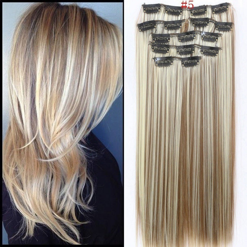 Straight Clip-In Hair Extensions – 55cm-60cm Heat-Resistant Fiber