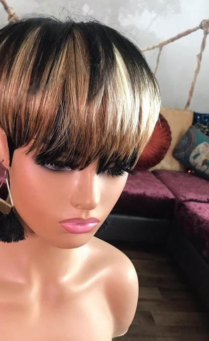 XBeauty Classic Brown Short Bob Wig with Bangs – Straight Heat-Resistant Synthetic Hair