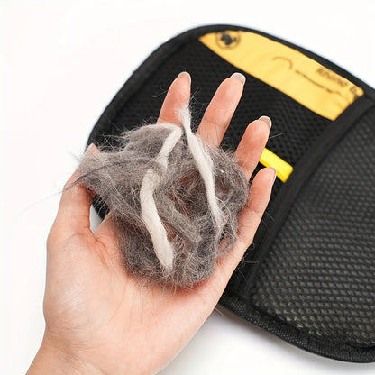 Upgraded Large Pet Hair Removal Gloves – Black Cat & Dog Grooming Mitts with Yellow Trim