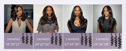 Brazilian Body Wave Human Hair Bundles with 4x4 Lace Closure – 3 Bundle Virgin Hair Set, Natural Black”