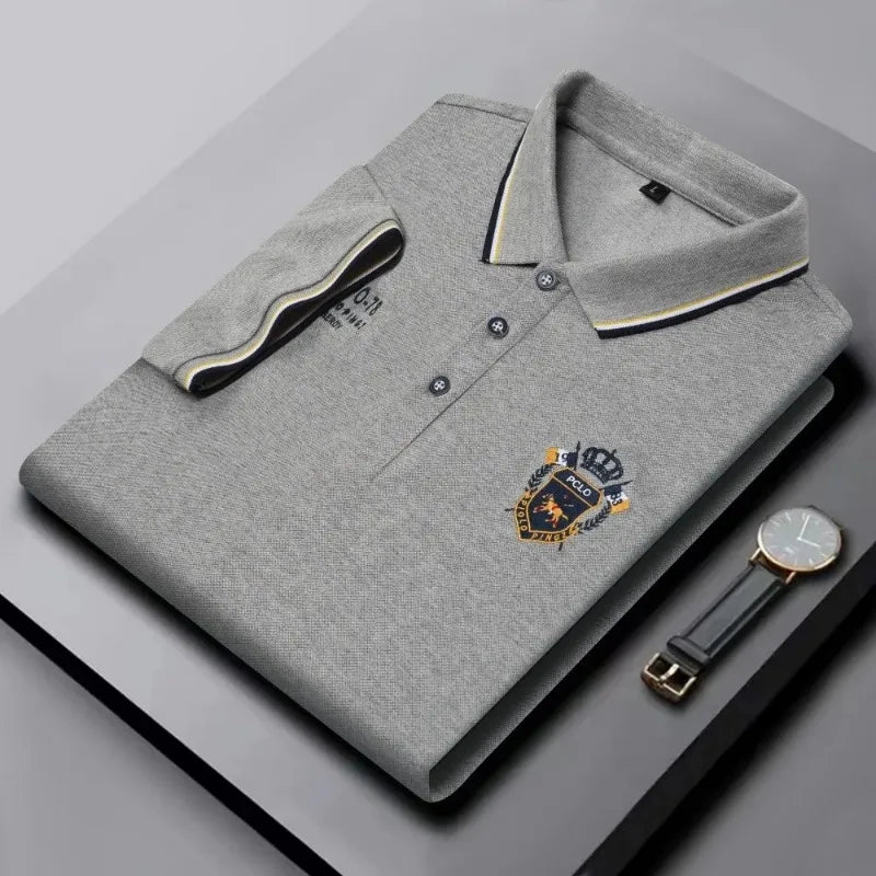 Men’s Embroidered Polo Shirt with Complimentary Wristwatch – Summer Short Sleeve Casual Set