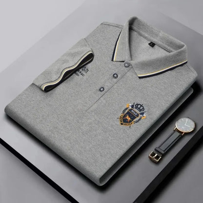 Men’s Embroidered Polo Shirt with Complimentary Wristwatch – Summer Short Sleeve Casual Set