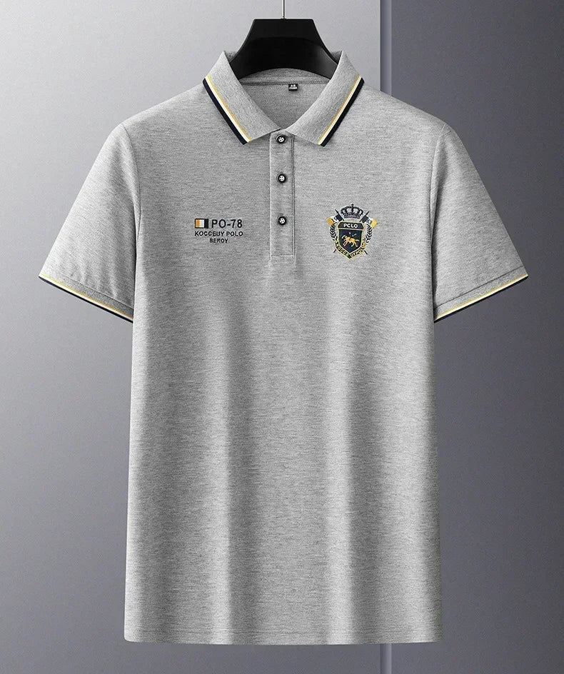 Men’s Embroidered Polo Shirt with Complimentary Wristwatch – Summer Short Sleeve Casual Set