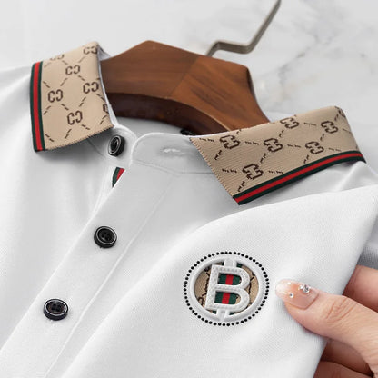 Men’s 2025 Ice Silk Embroidered Polo Shirt – Short Sleeve, High-End Breathable Summer T-Shirt