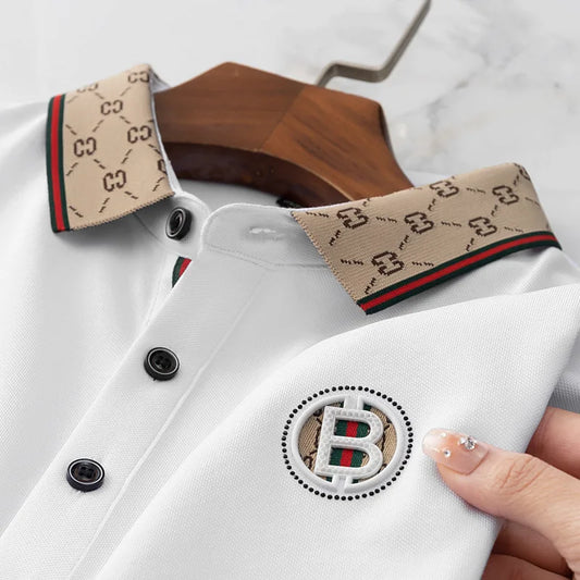 Men’s 2025 Ice Silk Embroidered Polo Shirt – Short Sleeve, High-End Breathable Summer T-Shirt